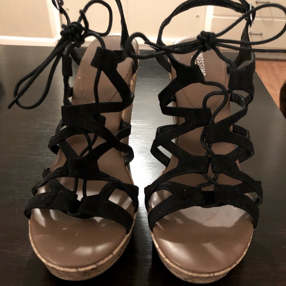 2 for $15 - Mossimo women’s black tie-up platform wedge shoe. Size 10